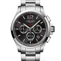 Longines Longines Conquest V.H.P. L3.727.4.56.6  L37274566 кварцевые мужские часы черный циферблат, браслет нержавеющая сталь — вид спереди